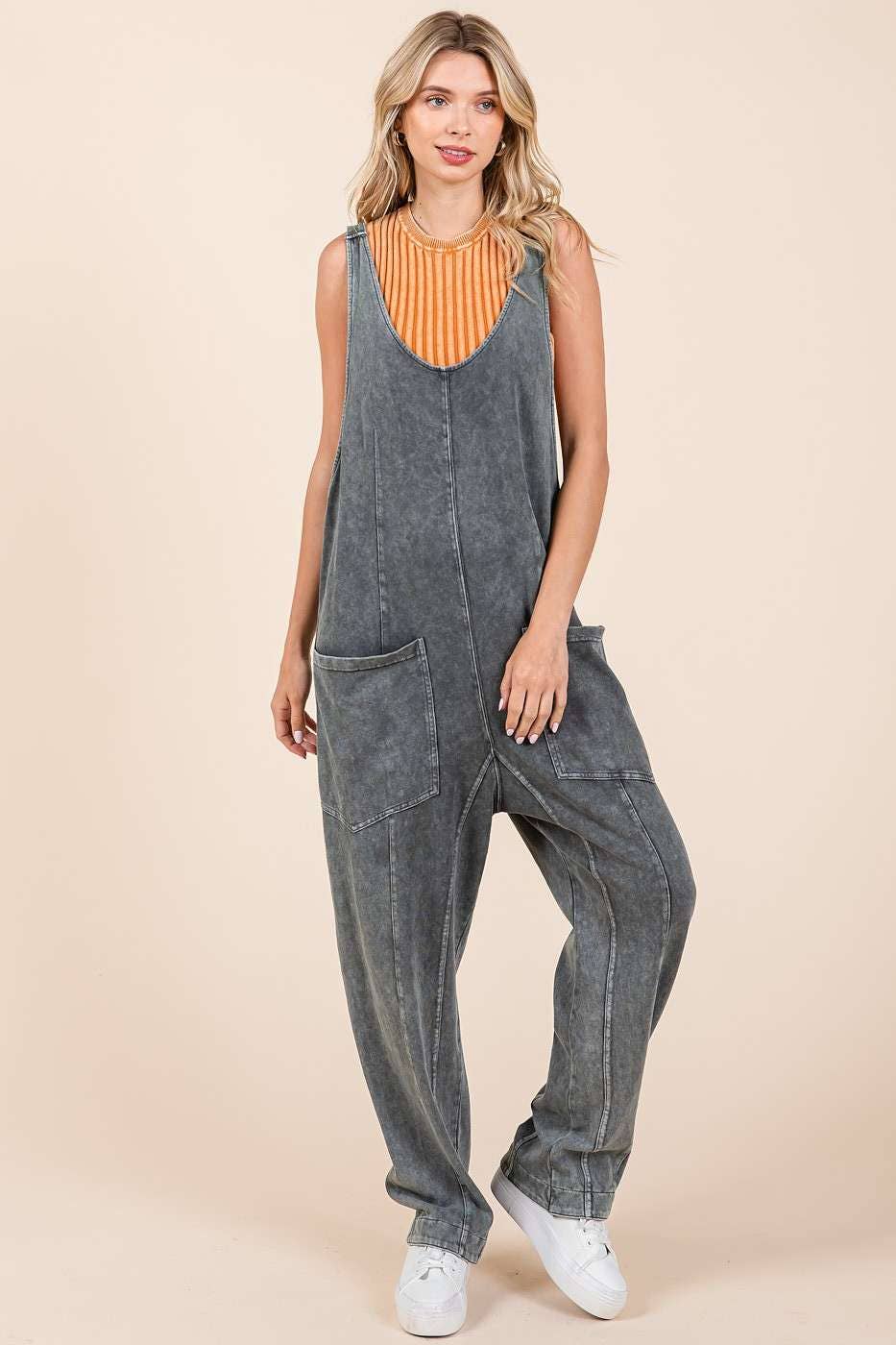 mittoshop - Wholesale Jumpsuit - Women's - MINERAL WASH RELAXED FIT SLEEVELESS HAREM JUMPSUIT0