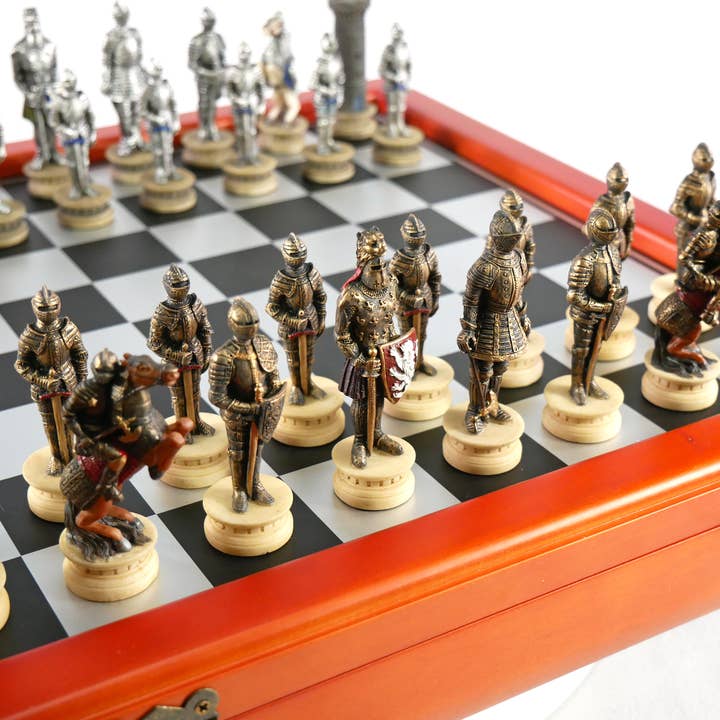 WorldWise Imports - Wholesale Board Game - Chess Set - Armored Knights Chess Pieces on Cherry Chest4