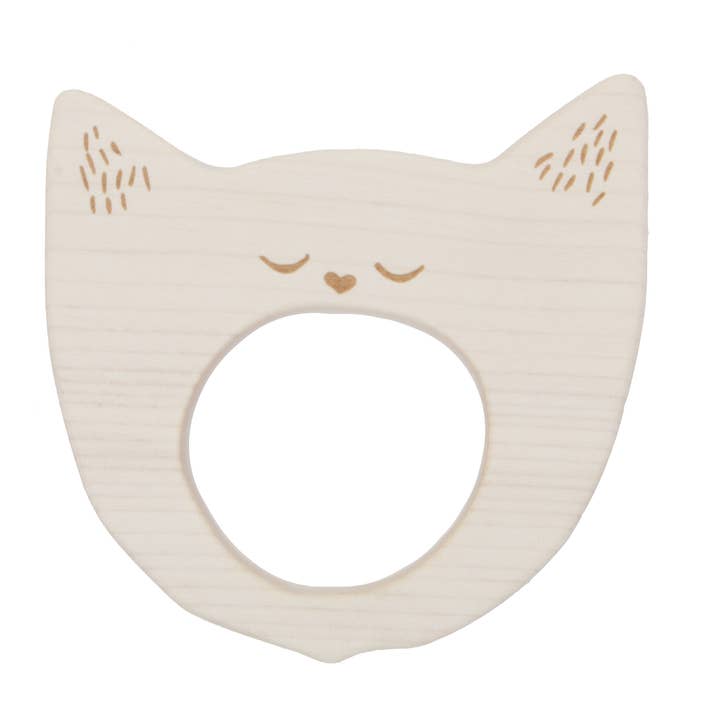 wooden teether- yawning cat for wholesale by Wooden Story Sp. z o.o.