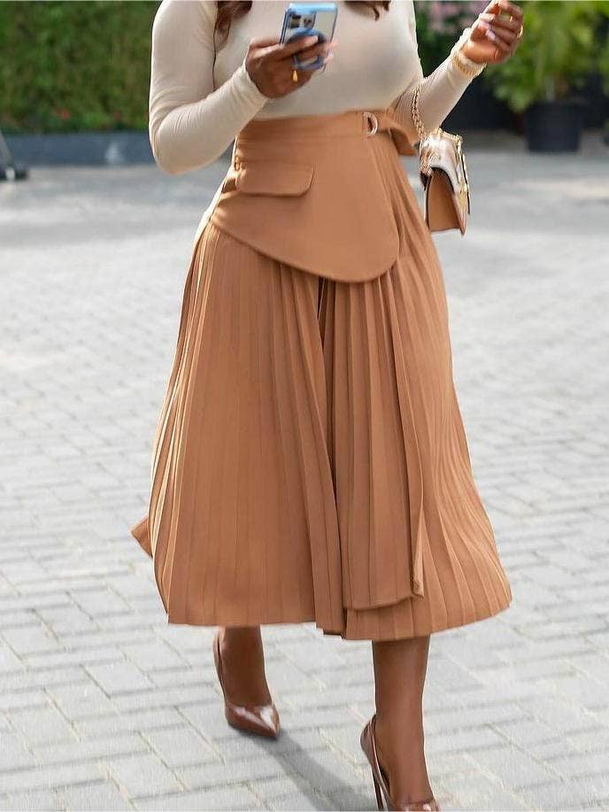 Rosa Clothing - Wholesale Skirt - Women's - Stylish pleated midi A-line skirt