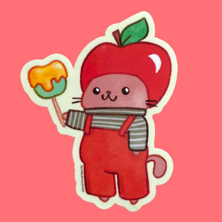Apple Cat with Caramel Apple Vinyl Sticker for wholesale by Brave Moonman