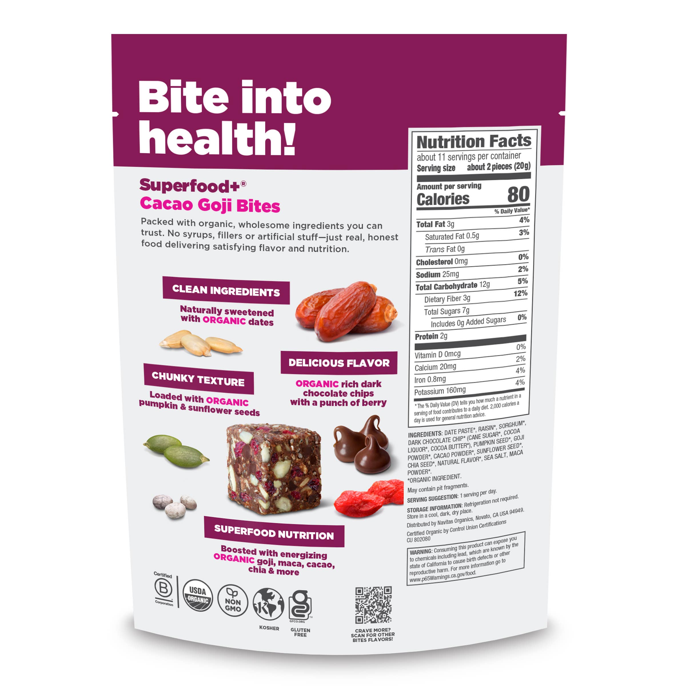 Navitas Organics - Vente Barres de céréales - Superfood+ BOUCHÉES Cacao Goji1