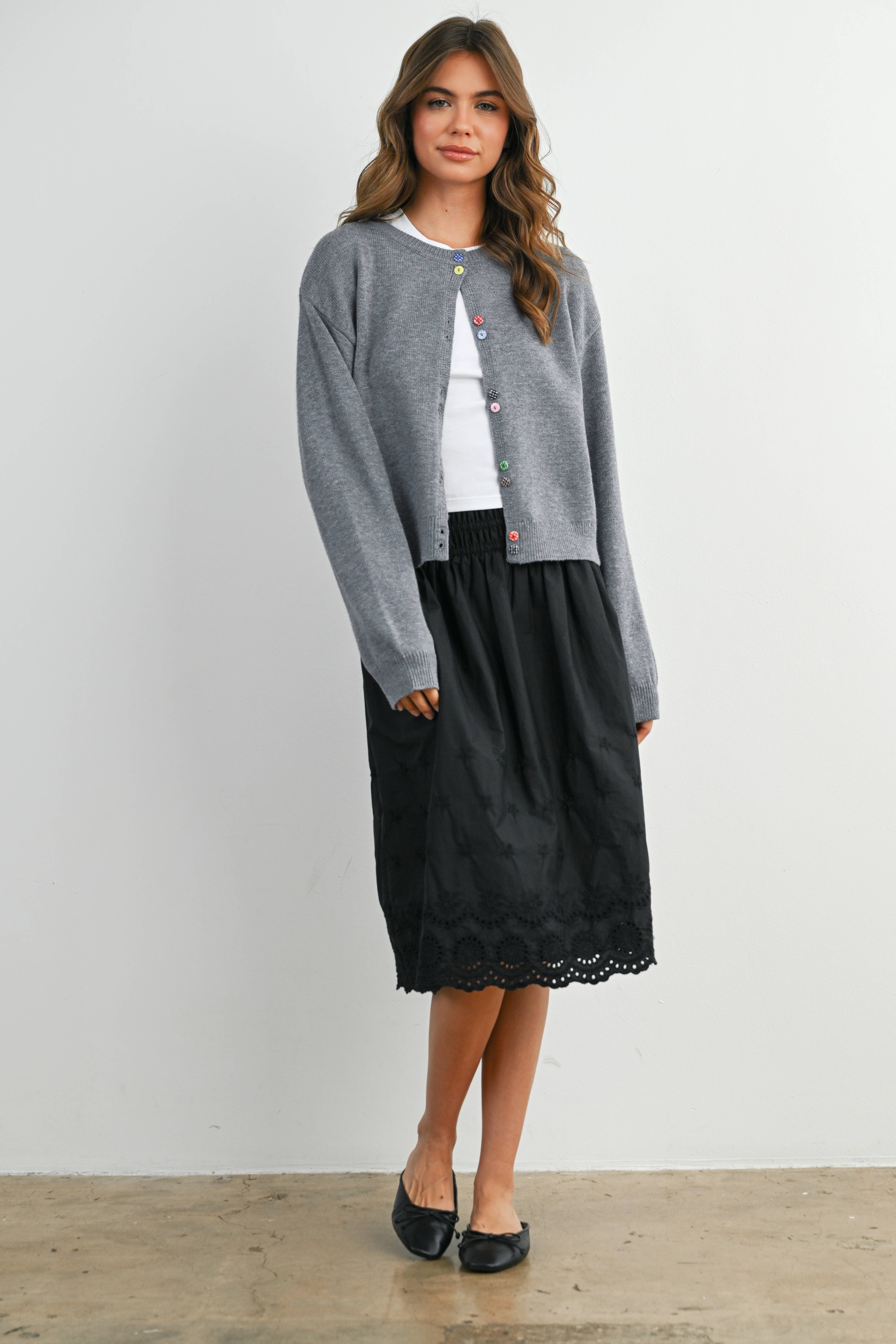 BUTTERMELON - Wholesale Cardigan - Women's - Long Sleeve Buttoned Cropped Cardigan - BMC790626