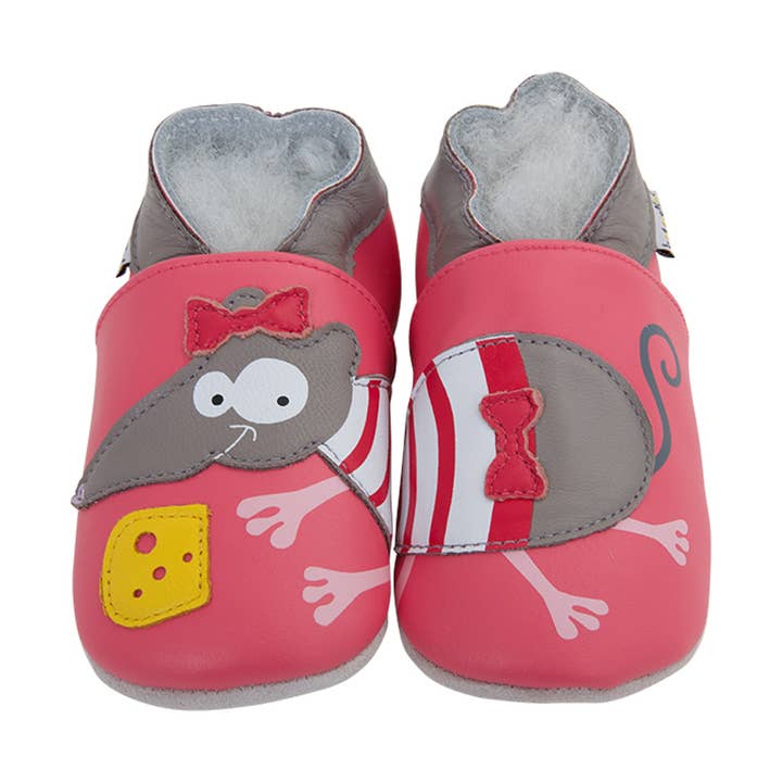 Baby leather slippers - Mouse for wholesale by LAIT ET MIEL