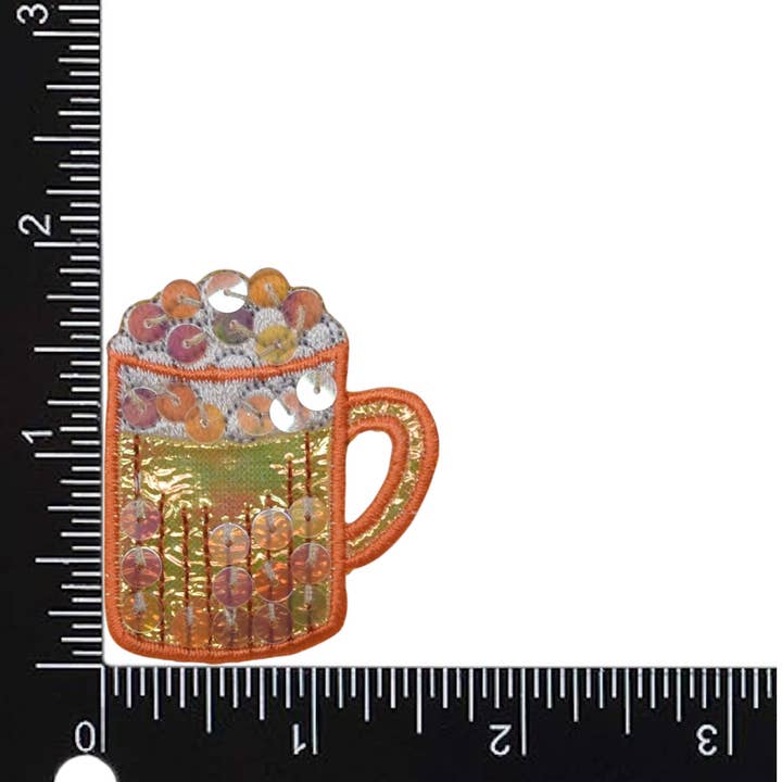 Wholesale Applique - Vente Écusson - Chope de bière orange à sequins - Patch brodé à repasser "Drink"2