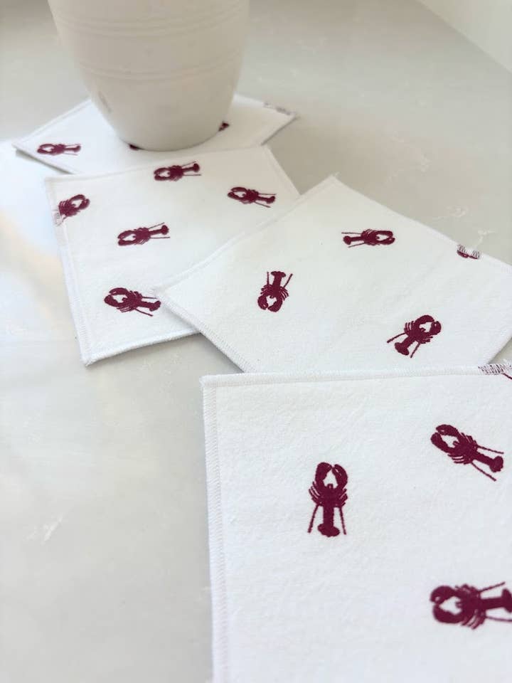 Coastal Mini Lobster Canvas Coasters for wholesale by Seagate Studio