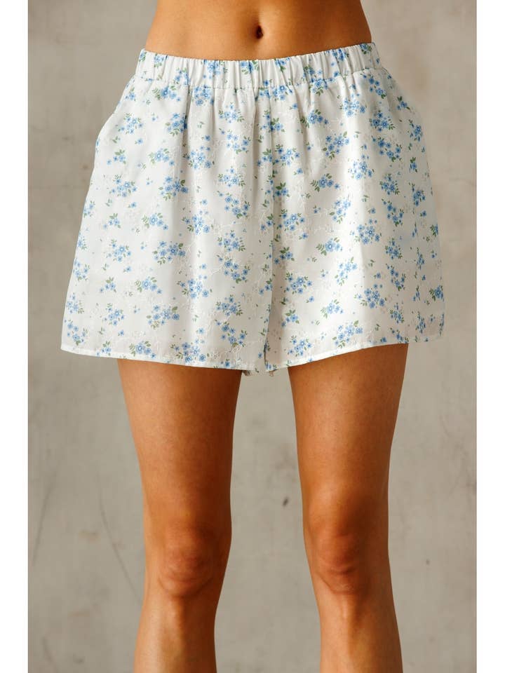 JP8139 - WHITE BLUE FLORAL SHORTS for wholesale by STORIA
