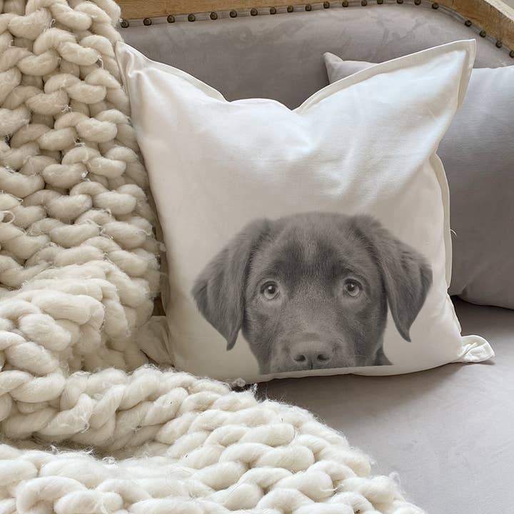 Lab Puppy (Chocolate) Throw Pillow Cover for wholesale by Perkie Prints