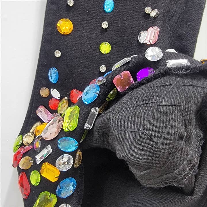 Black PT020Y Hand made-Beaded High Waist Flare Jeans for wholesale on Faire