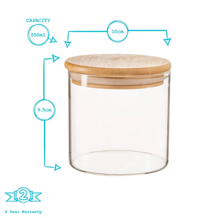 Rinkit Ltd - Wholesale Jar - Scandi Glass Storage Jar with Wooden Lid - 550ml