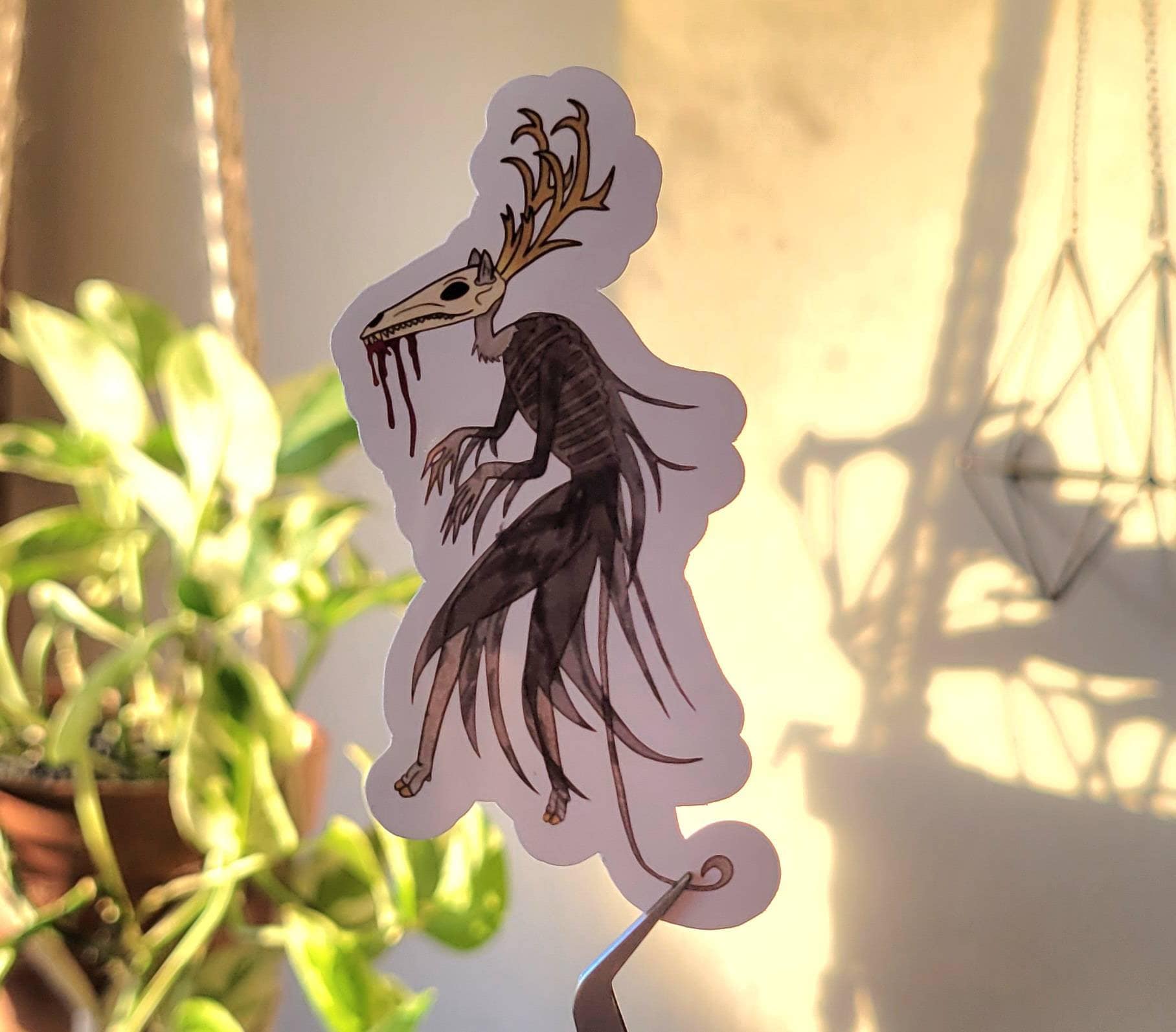 Hawburns Studio - Wholesale Sticker - Wendigo Cryptid Decal Waterproof Spooky Antler Sticker