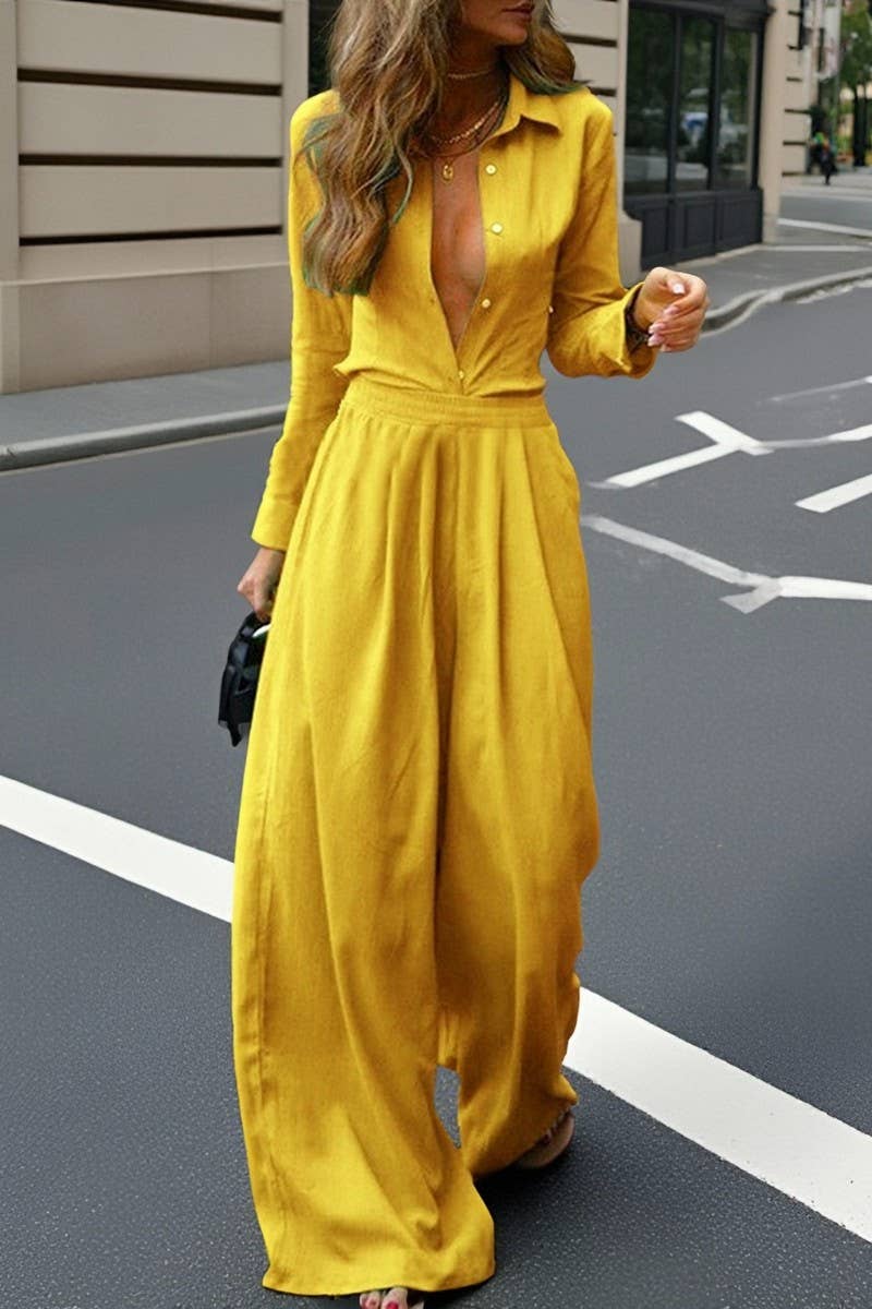 NINEXIS - Wholesale Top & Pant Set (NOT Loungewear) - Women's - CWSTB00527_SOLID COLOR SHIRT AND LOOSE PANTS TWO-PIECE SET