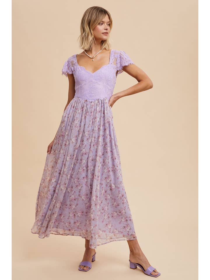 In Loom - Wholesale Dress - Women's - SCALLOPED LACE CONTRAST MAXI DRESS