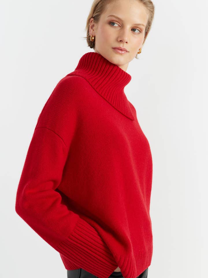 Red Cashmere Asymmetric Sweater for wholesale by Chinti & Parker