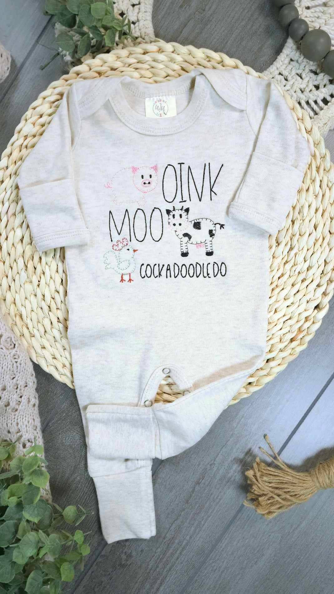 Wonderfully Made - Wholesale Jumpsuit - Baby - Baby Romper | Farm Animals - Oink Moo CockadoodleDo1