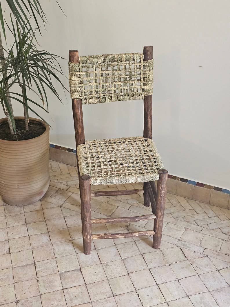 HandmadeBestSeller - Wholesale Chair - Handcrafted Moroccan Wooden Chair with Woven Palm Leaf Seat4