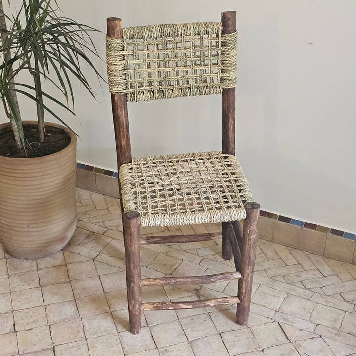 HandmadeBestSeller - Wholesale Chair - Handcrafted Moroccan Wooden Chair with Woven Palm Leaf Seat4