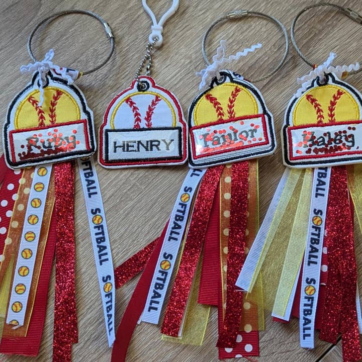 525 Fiber and Designs - Wholesale Keychain - Unisex - Baseball or Softball Bag Tag- Personalized/Custom Embroidery