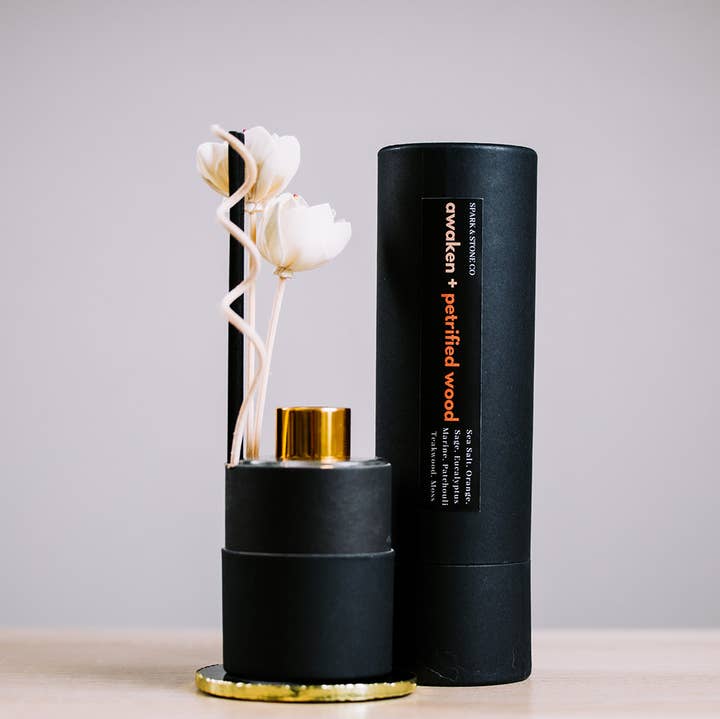 Spark & Stone Co - Wholesale Reed Diffuser - Awaken + Petrified Wood Reed Diffuser0