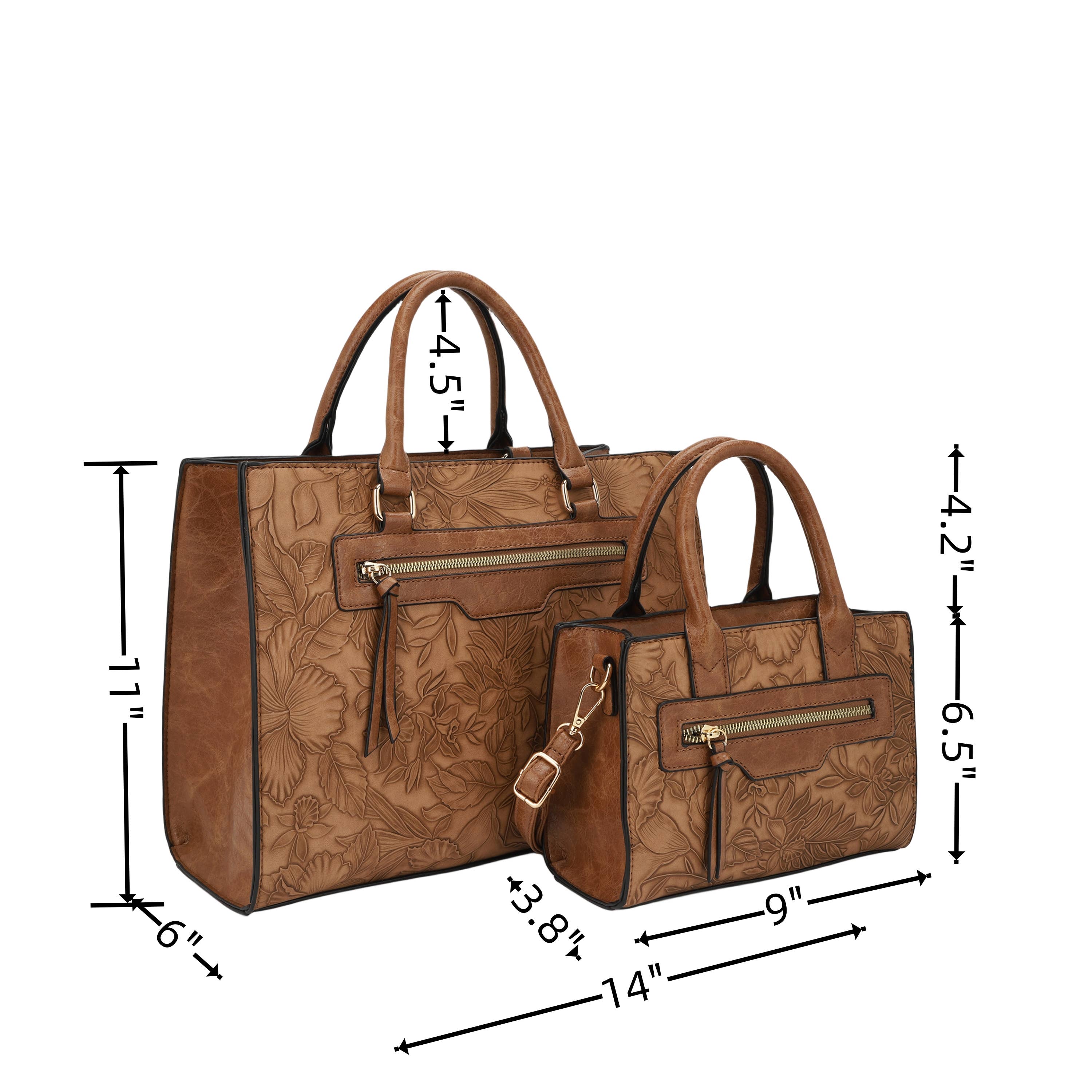 KAYLA+AVA – Engroshandel Tote bag - Dame – Morgan Hibiscus Blomstermønstret Præget Taske Sæt1