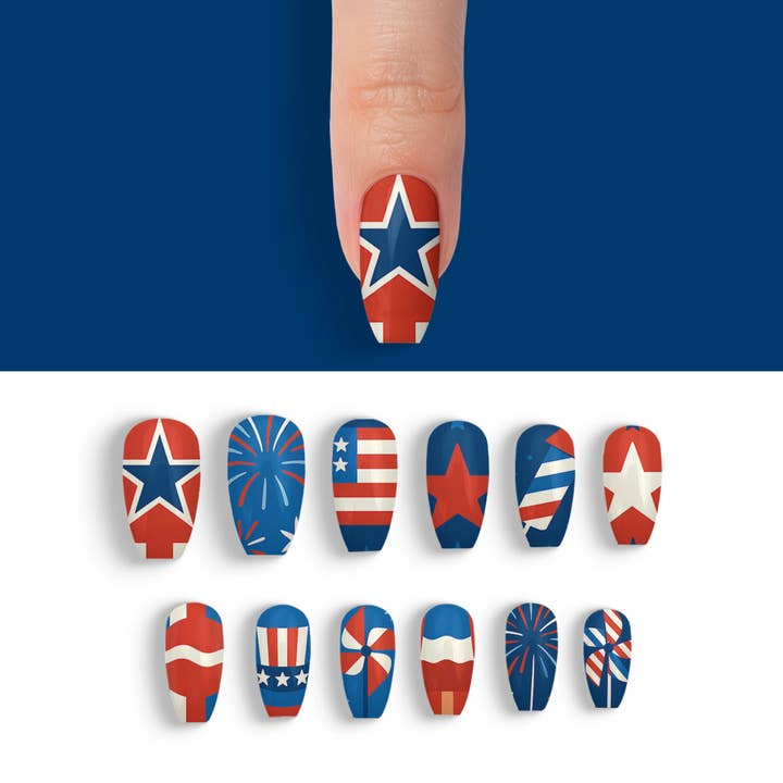 FYNE BODY - Wholesale Press-on/fake nails - Chrome Candy 4th of July Press-On Nails56