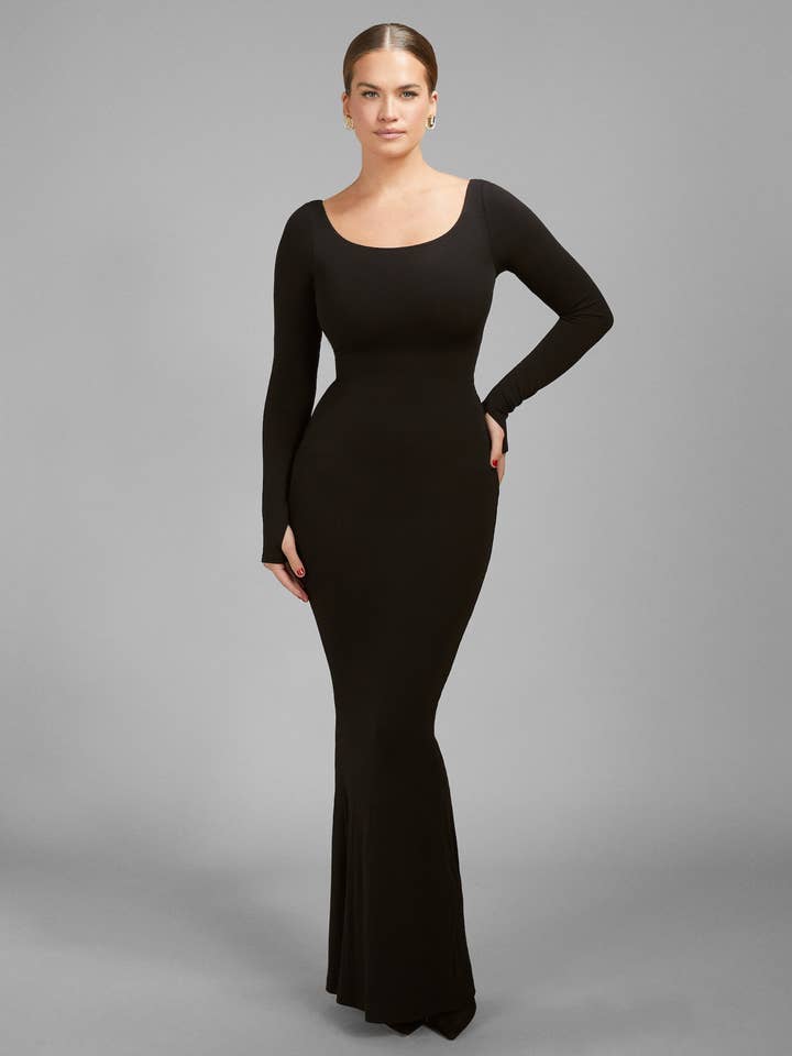 TA3 Swim - Wholesale Dress - Women's - Scoopy Long Sleeve Rib Mermaid Dress - Black
