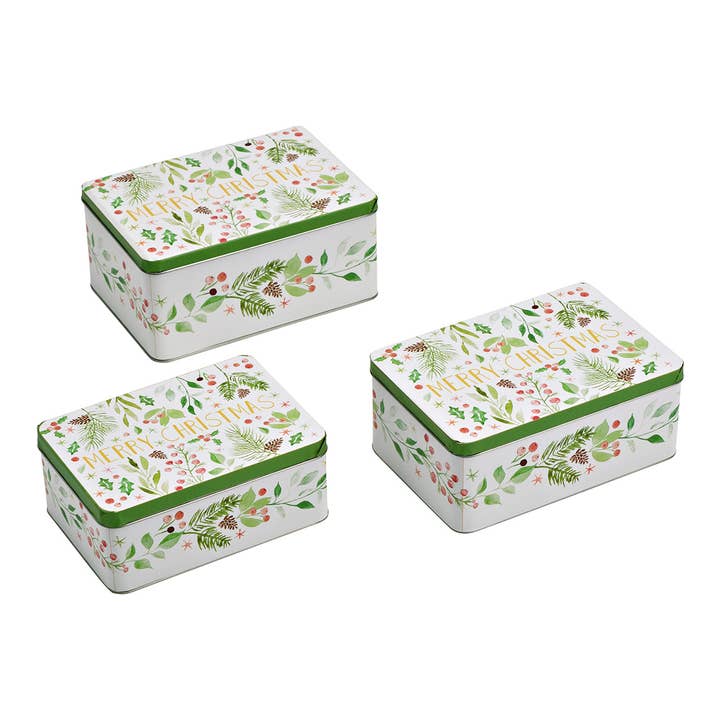 Wurm - Wholesale Christmas Decoration - Rectangular Tin Set Merry Christmas 3-piece Set, made of colorful metal (W/H/D) 21x15x9cm, 19x13x8cm, 17x12x7cm