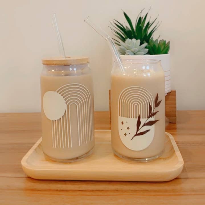 Pink pretty designs – Großhandel Trinkglas/Tasse – Regenbogen-Bierglas-Dose, Boho, Eiskaffee, Natronglas3