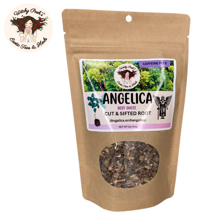 Witchy Pooh's Exotic Teas & Herbs – Chá solto por atacado – Chá de Angélica da Bruxa Pooh - Raiz Cortada e Peneirada, Espírito Santo2