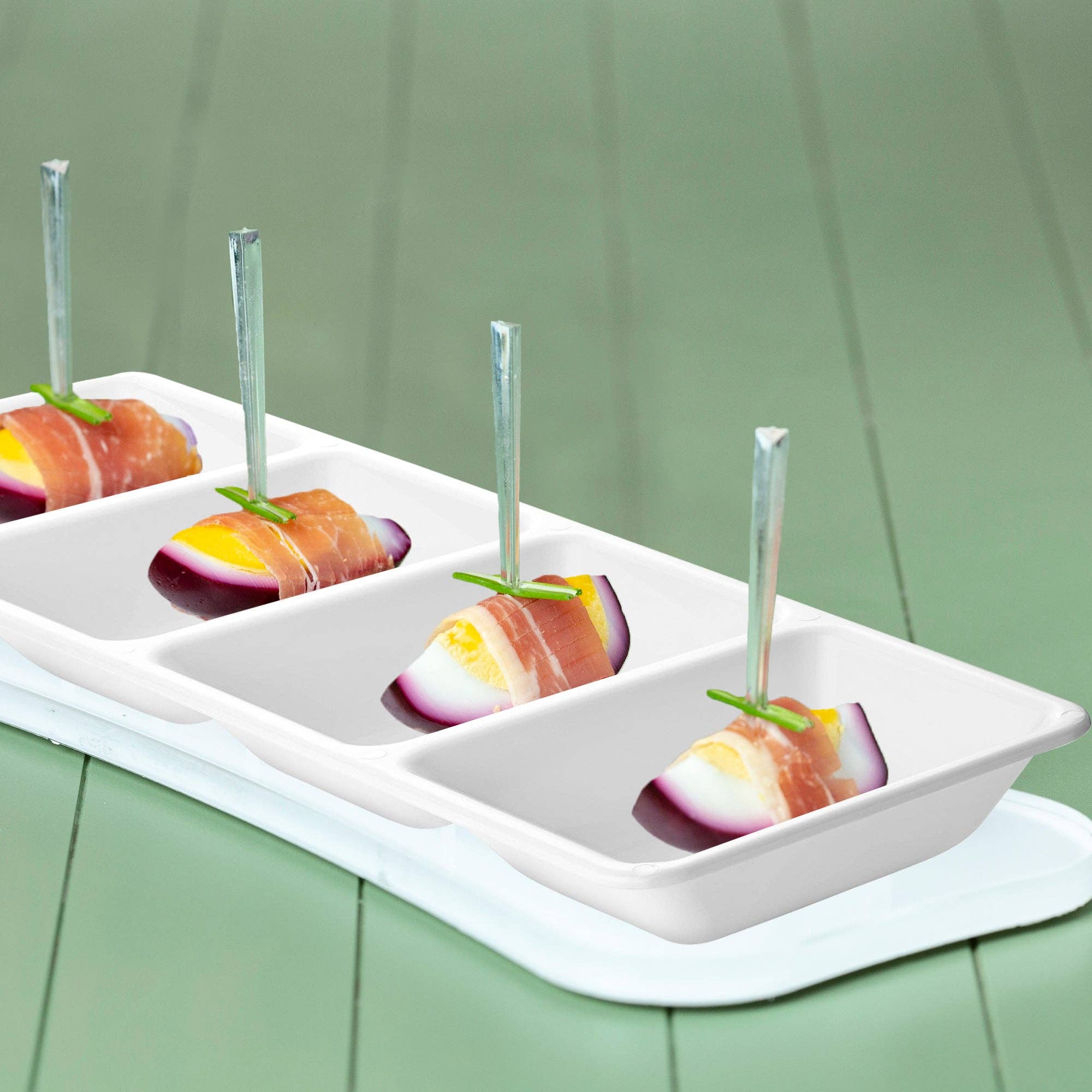 Smarty had a Party - Wholesale Serving Tray - 16" x 5" White 4-Section Rectangular Plastic Trays - 3 pcs6