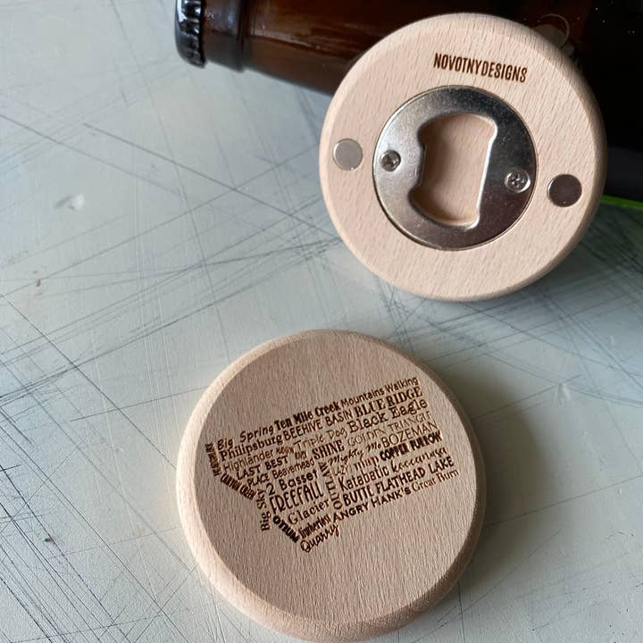 Novotny Designs - Wholesale Bottle/Wine Opener - Montana breweries - magnetic wood bottle opener2