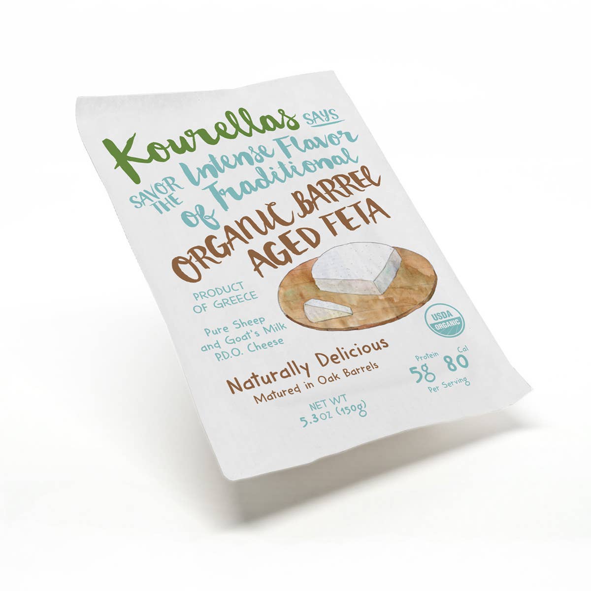 Maltby&Greek – wholesale Cheese – Kourellas Organic Barrel Aged Greek Feta P.D.O. Cheese 150g