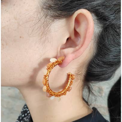 Lavish By Tricia Milaneze - Wholesale Hoop Earrings - Topaz Orange Mix Rocks Hoops Handmade Crochet Earrings2