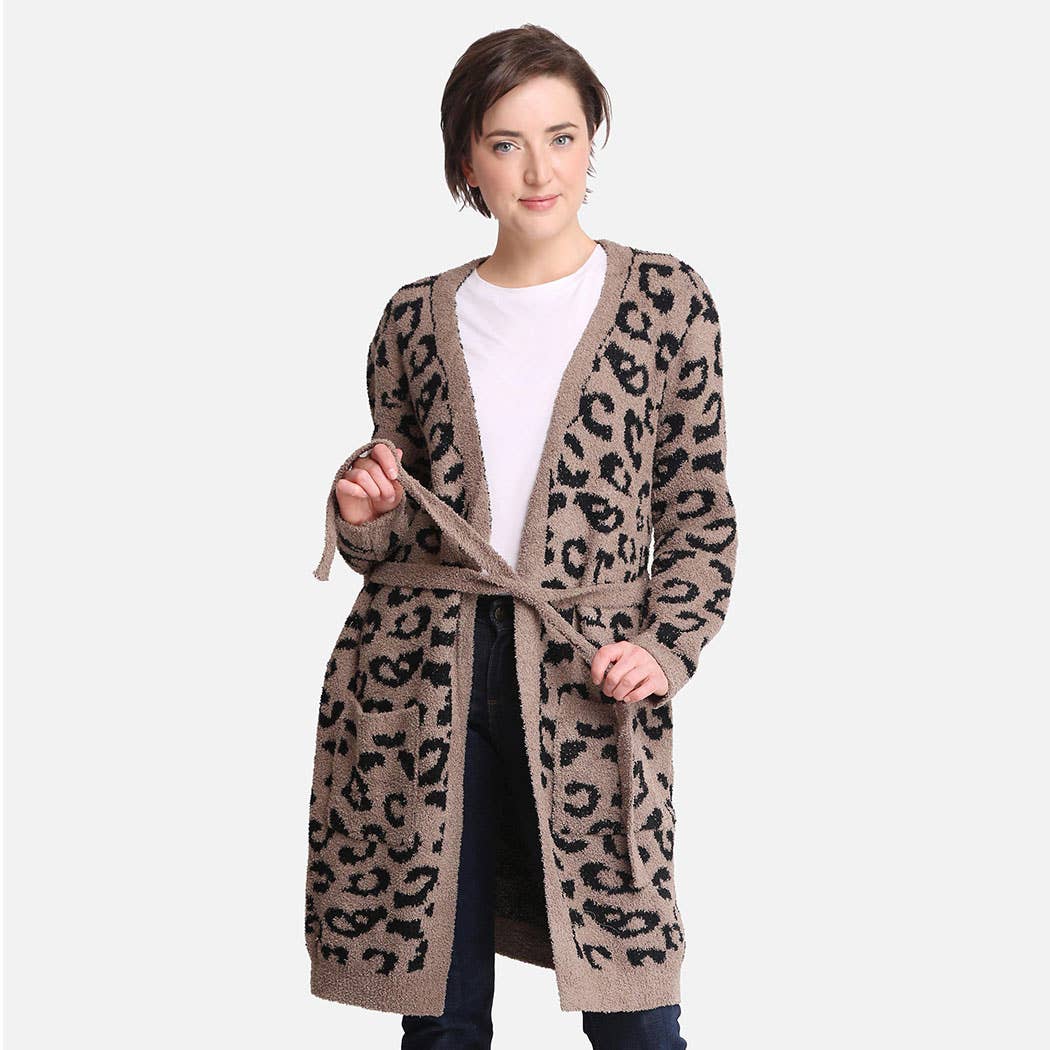 Fashion City - Venta al por mayor Bata - Mujer - Bata suave para mujer con estampado de leopardo, bolsillos y cinturón5
