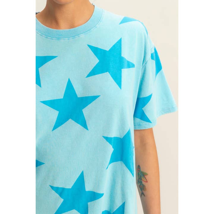 HYFVE - Wholesale Shirt - Women's - DZ25E235-Washed Star Pattern Short Sleeve Tee