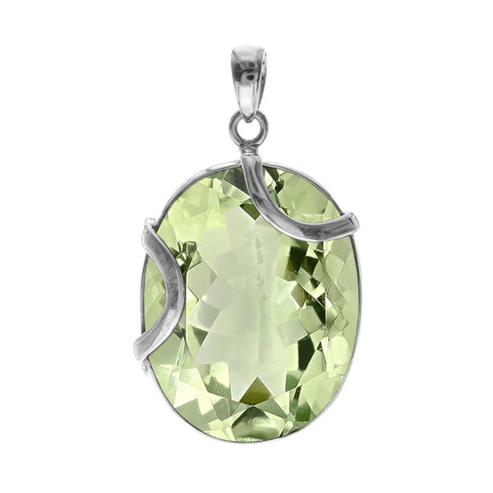 Amy medium double curve green amethyst pendant for wholesale by Kali Ma Designs - Sterling Silver Jewellery