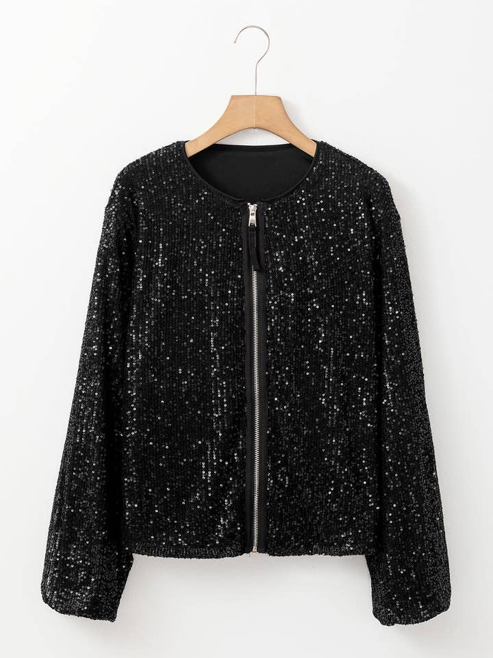 FASHION BLVD - Wholesale Jacket - Women's - FB Sequin Round Neck Long Sleeve Zip Up Jacket8