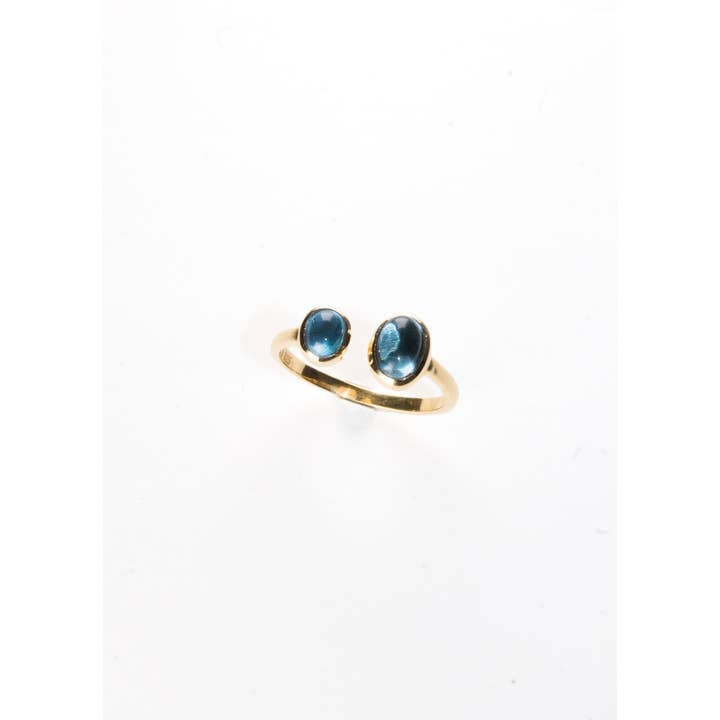 Gamme blanche - Wholesale Multi-Stone Ring - DUO MINUIT - Bague en argent plaqué or 14 carats & Topaze bleue