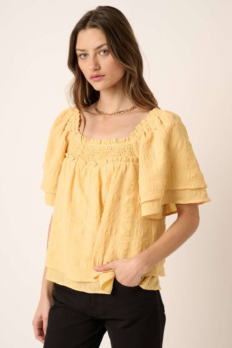 mittoshop - Wholesale Blouse - Women's - H14894-TEXTURE SMOCKED FLUTTER SLEEVE BLOUSE7
