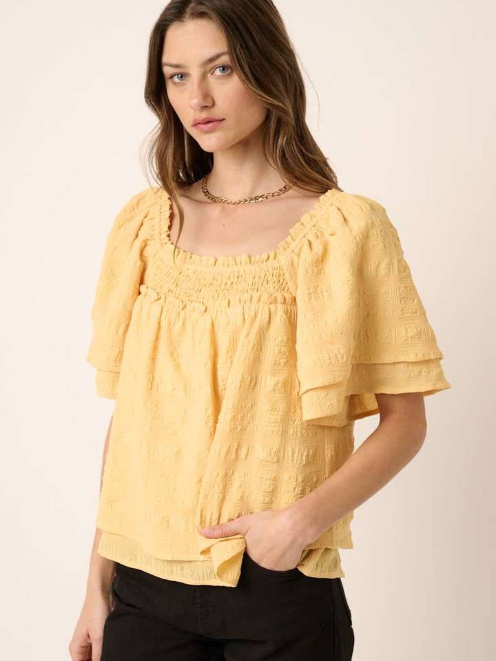 mittoshop - Wholesale Blouse - Women's - H14894-TEXTURE SMOCKED FLUTTER SLEEVE BLOUSE7