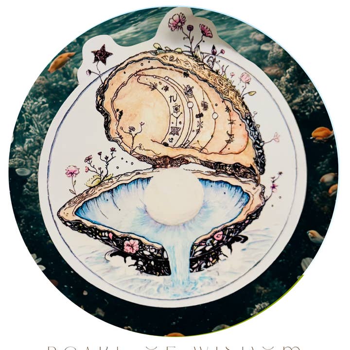 Perla de Sabiduría - Pegatina de Concha de Ostra – Adhesivo de Vinilo Impermeable de 4" para venta al por mayor de Mandala Gems