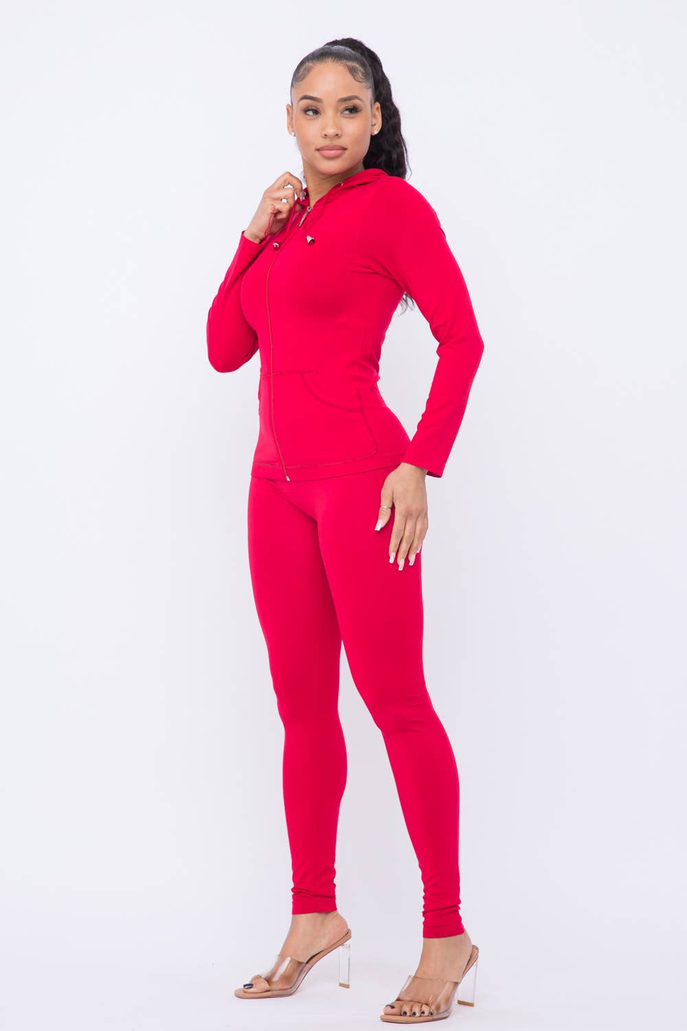 Julia by LoveJ - Vendita all'ingrosso Completo top e pantaloni (NON loungewear) - Donna - Completo con giacca con cappuccio e leggings senza cuciture con zip12