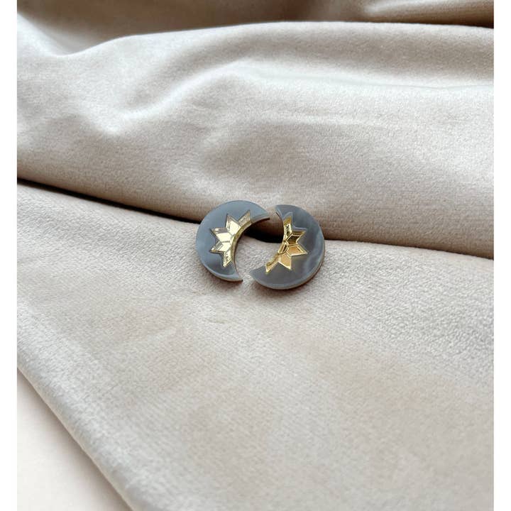 Aurora Mini Moon Stud Earrings - Slate Marble & Gold for wholesale by Rosa Pietsch