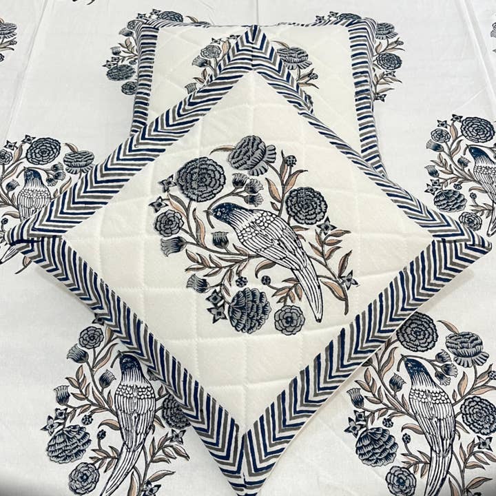 Block Printed and Handmade 16x16 Cushion cover, throw pillow for wholesale by Desi design and chai