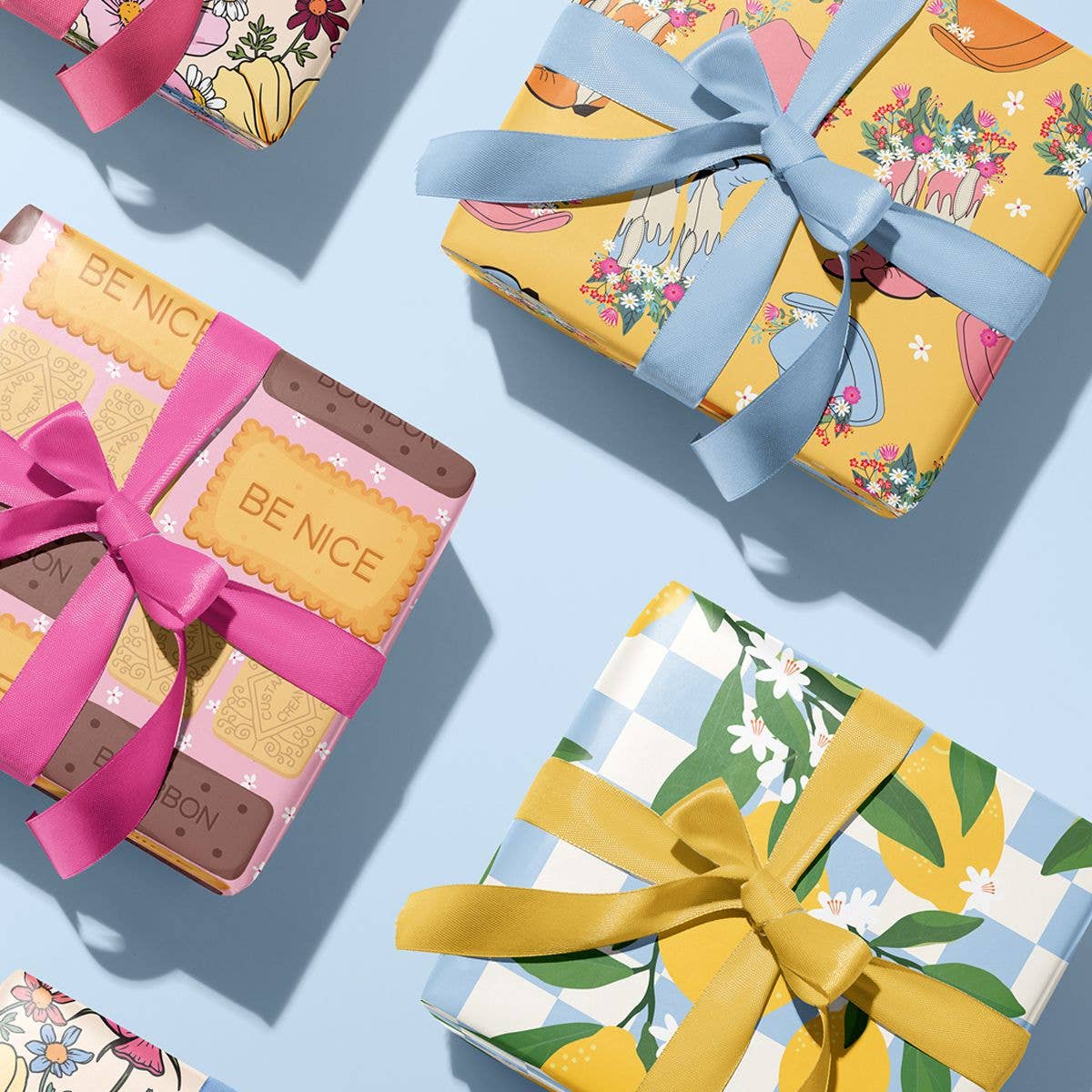 Oh So Daisy – wholesale Flat wrap – LEMON CHECKERBOARD GIFT WRAP SHEET2