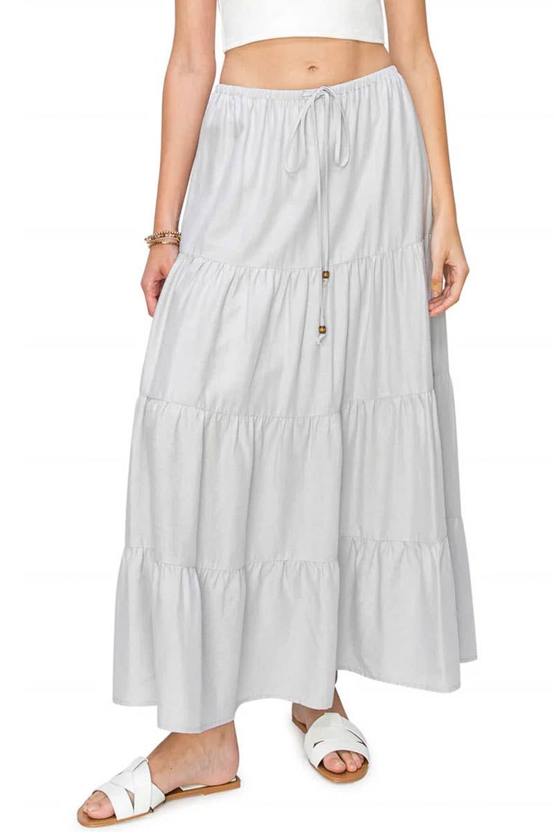Cali1850 - Wholesale Skirt - Women's - CALI1850 FLOWY TIERED MAXI LINEN SKIRT / 52454JLN65212