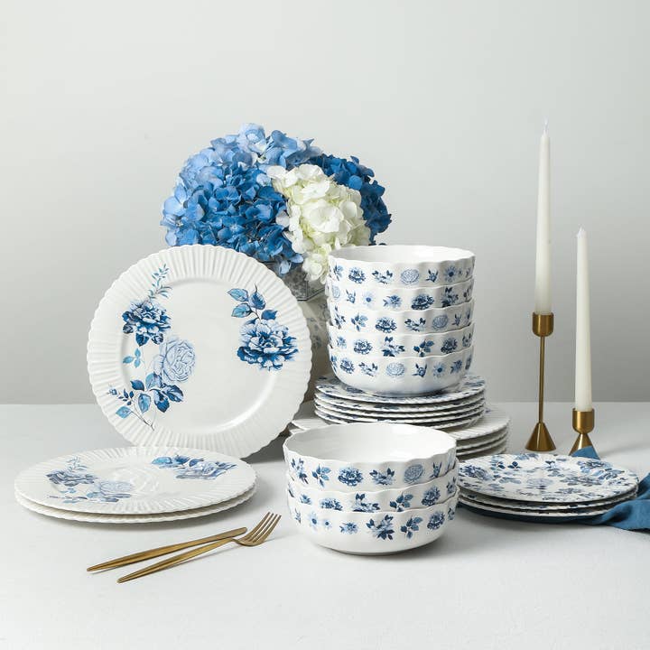 Stone Lain - Wholesale Dinnerware Set - Stone Lain Fiore New Bone China 12-Piece Dinnerware Set, Blue5