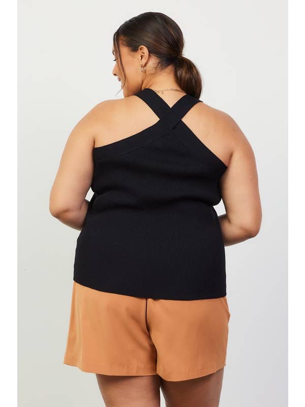 SKIES ARE BLUE - Wholesale Knit Top - Women's - Plus Size Crossed Neck Sleeveless Sweater Top10