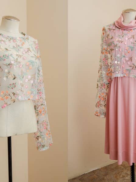 Haut en maille à fleurs | Pull à manches longues brodé | Blouse courte transparente | Festivalwear Kawaii Cottagecore Fairycore | Sexy Printemps Été pour la vente par Ragavon