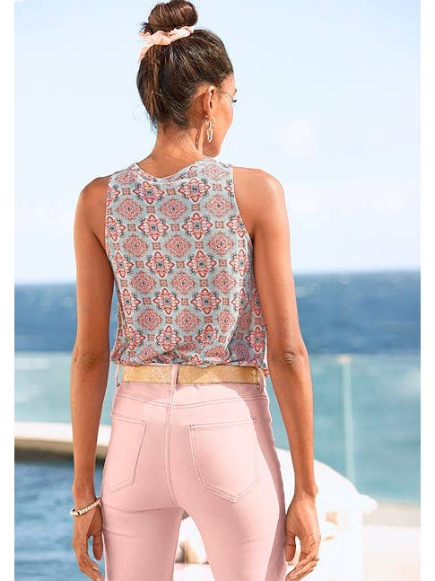 Multi Print LASCANA Women's Printed Keyhole Neckline Top for wholesale on Faire